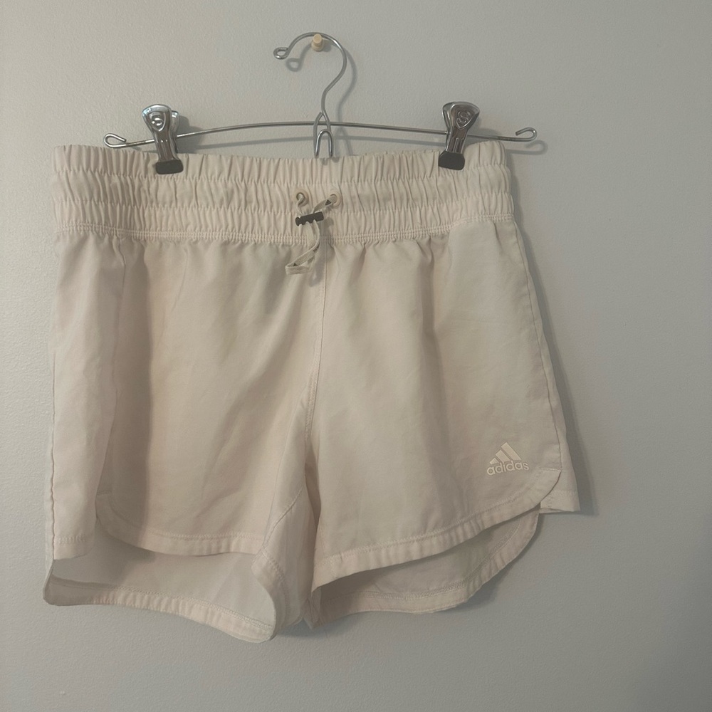 Adidas Cream Athletic Shorts Elastic Waist
